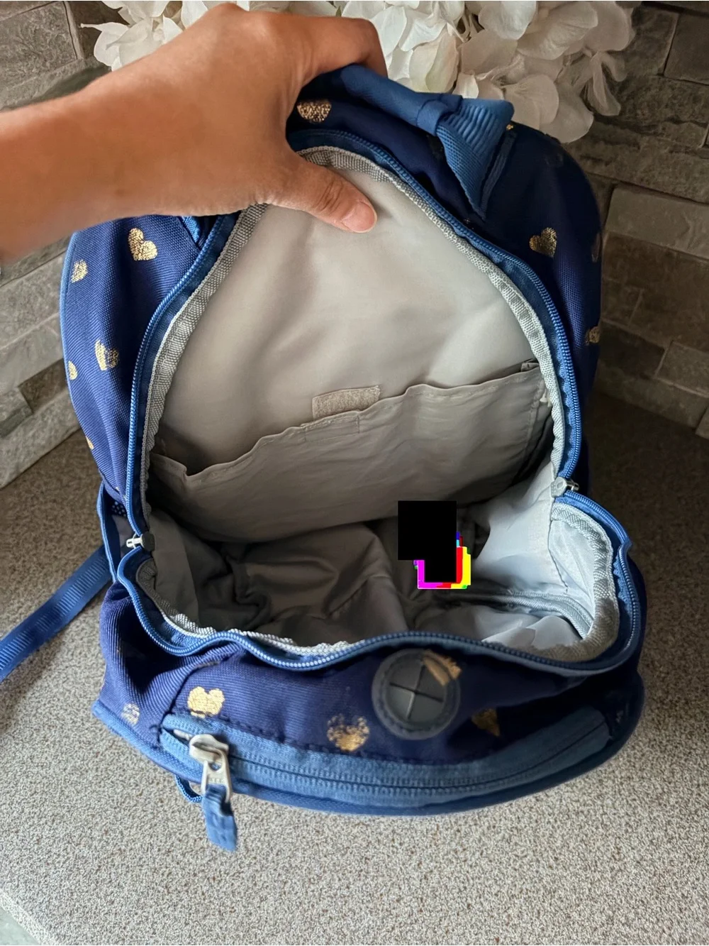 Pottery Barn Kids Navy Backpack with Metallic Gold Hearts (Small)